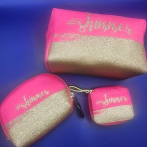 3 Piece Pink & Gold Pouch Set